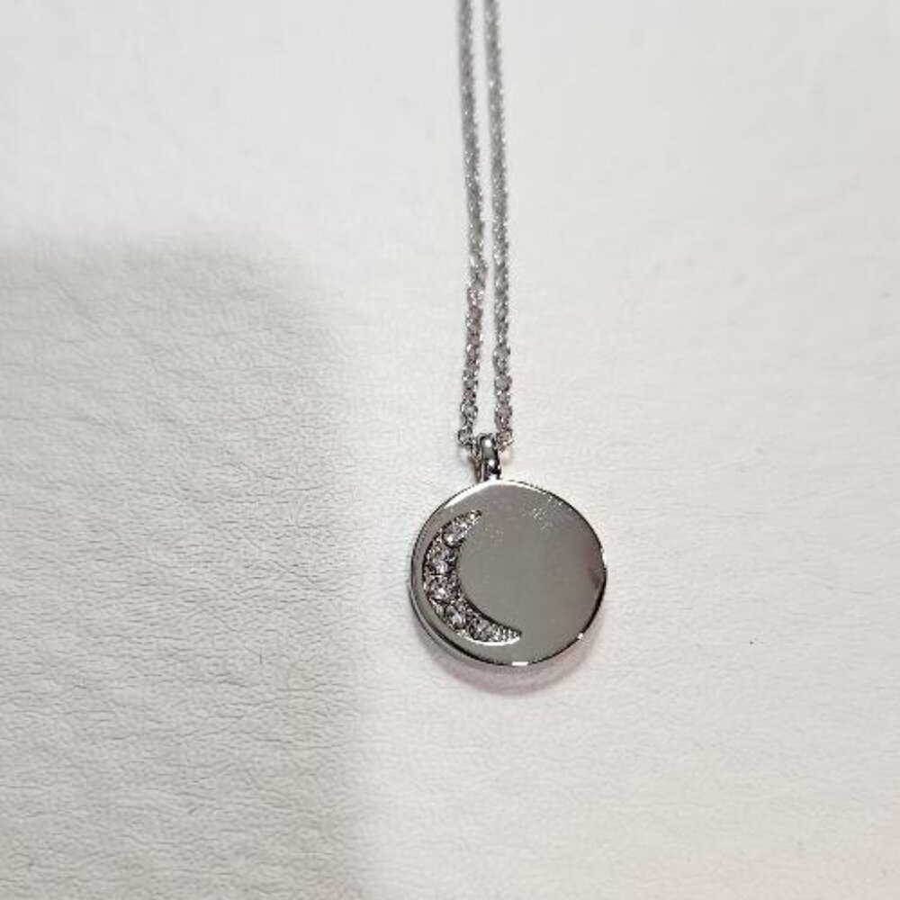 Layers Necklace with CZ Crescent Moon Pendant Silver toned